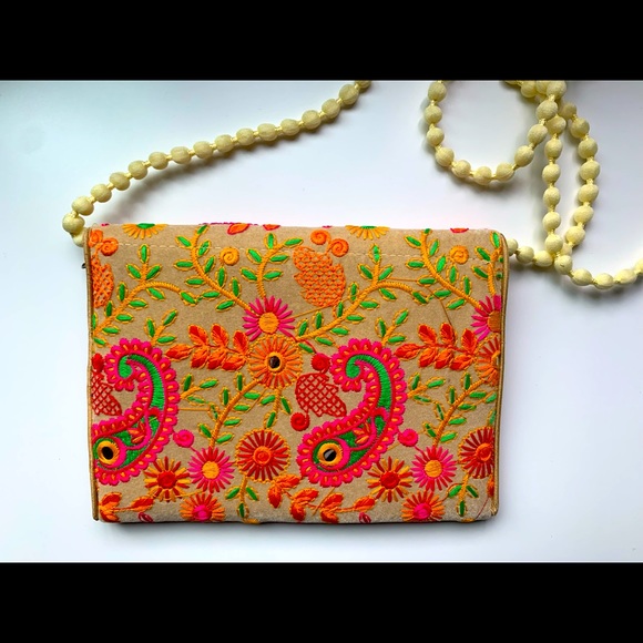 Bikaner House Colourful Hand-Embroidered Casual Clutch w/ Fun Bubble Strap - Picture 6 of 10